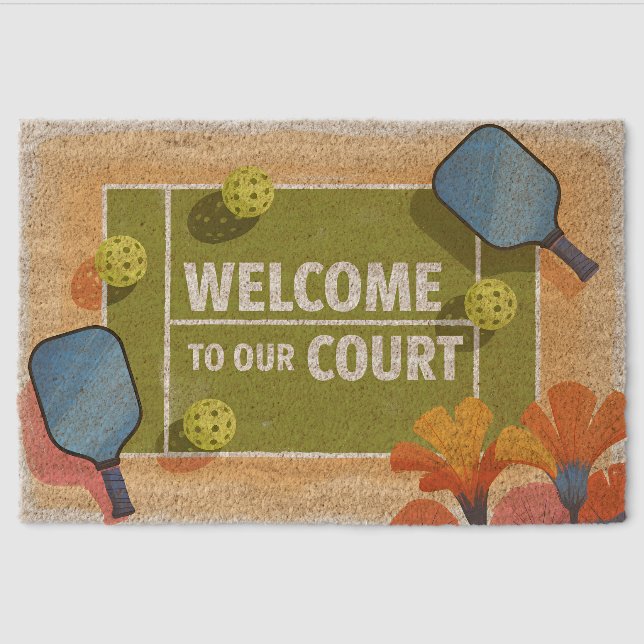 Modern Family Pickleball Court Club Entry Welcome  Fiber Doormat (Front)