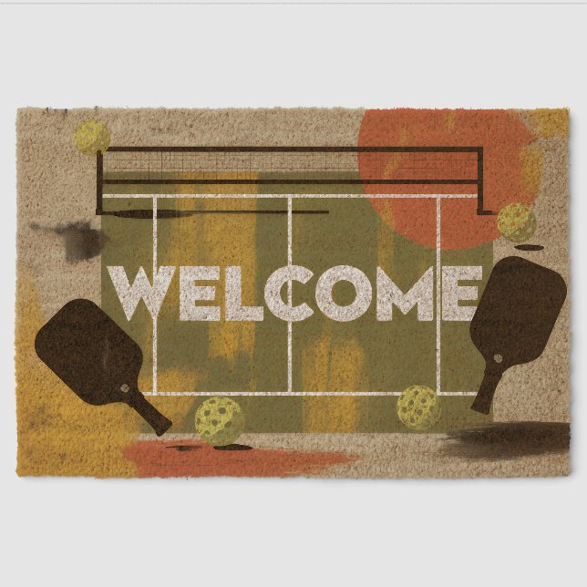 Modern Family Pickleball Court Club Entry Welcome  Fiber Doormat (Front)