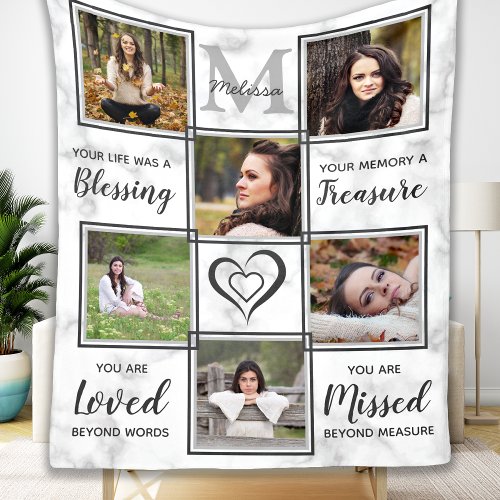 Modern Family Remembrance Keepsake Photo Collage Fleece Blanket