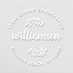 Modern Family Return Address Stamp Greenery Leaf Embosser