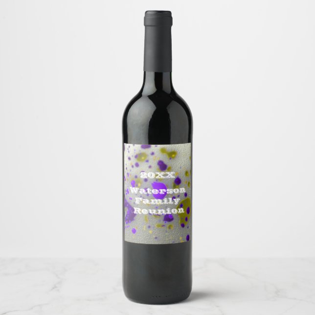 Modern Family Reunion Paint Splatter Event Wine Label (Front)