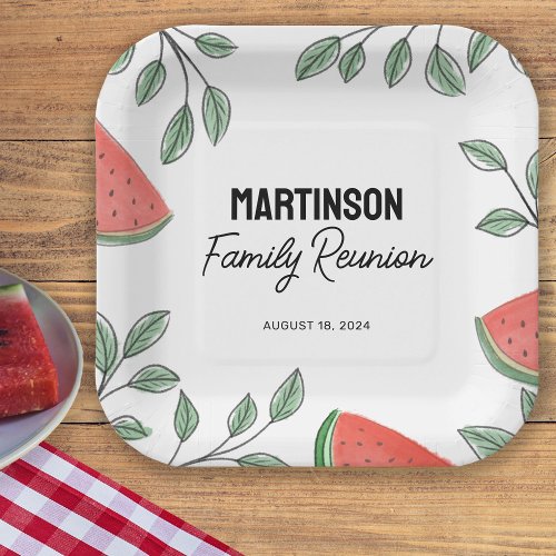 Modern Family Reunion Summer Tree Watermelon Paper Plates