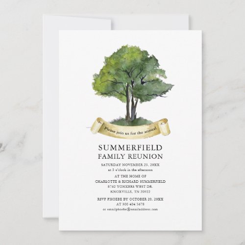 Modern Family Reunion Tree Watercolor Typography Invitation