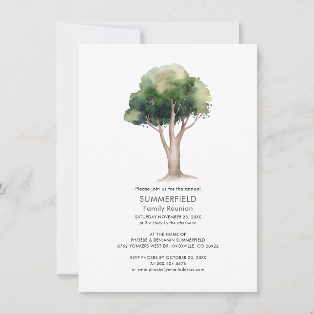 Modern Family Reunion Watercolor Tree Invitation (Front)