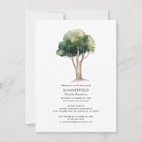 Modern Family Reunion Watercolor Tree Invitation