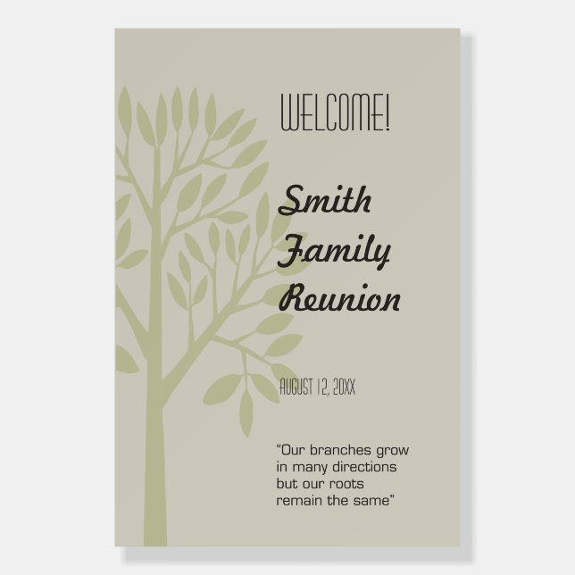 Modern Family Reunion Welcome Sign Tree Quote (Front)
