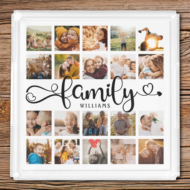 Modern Family Script 20 Photo Collage Chic  Acrylic Tray (Creator Uploaded)