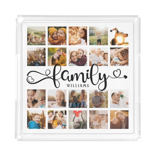 Modern Family Script 20 Photo Collage Chic  Acrylic Tray