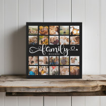 Modern Family Script 20 Photo Collage Chic Black Faux Canvas Print