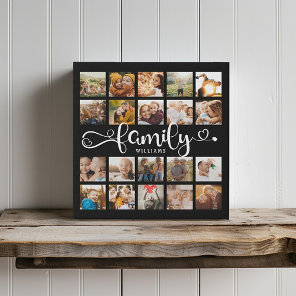 Modern Family Script 20 Photo Collage Chic Black Faux Canvas Print