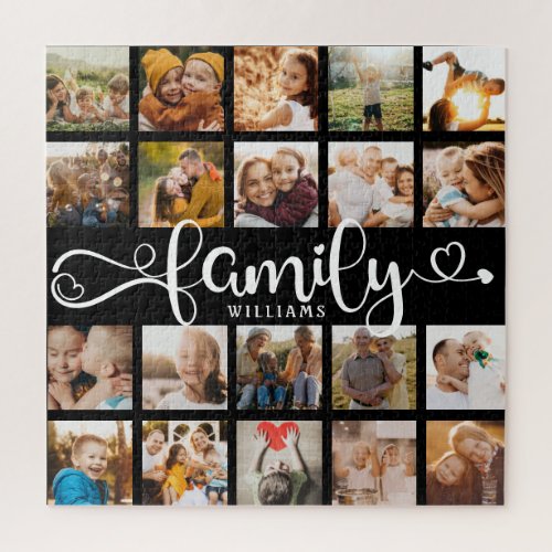 Modern Family Script 20 Photo Collage Chic Black Jigsaw Puzzle