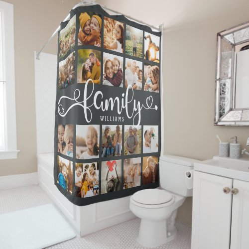 Modern Family Script 20 Photo Collage Chic Grey Shower Curtain