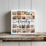 Modern Family Script 20 Photo Collage Chic Stylish Faux Canvas Print<br><div class="desc">Modern custom photo collage print with space for 20 photos surrounding a trendy swirly script reading FAMILY and your custom name below.</div>