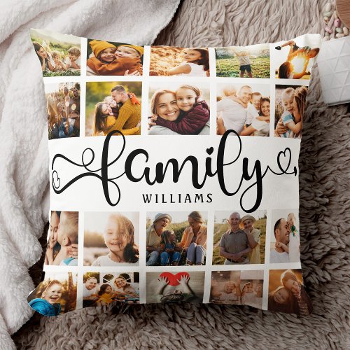 Modern Family Script 20 Photo Collage Chic Stylish Throw Pillow