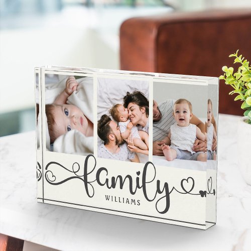 Modern Family Script Collage Simple Elegant Photo 