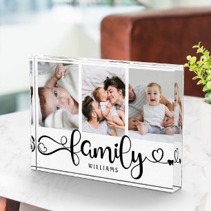 Modern Family Script Collage Simple Elegant Photo Block