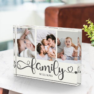 Modern Family Script Collage Simple Elegant Photo  Block