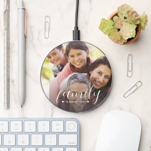 Modern Family Script Custom One Photo Wireless Charger
