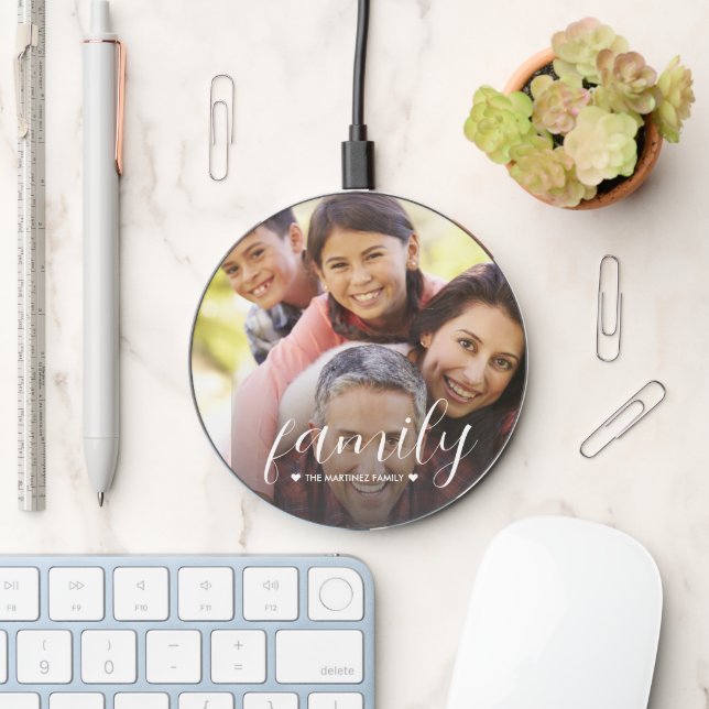 Modern Family Script Custom One Photo Wireless Charger (Desk)