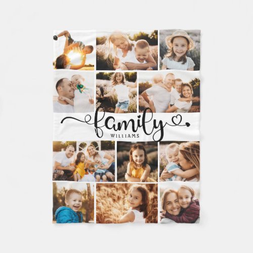 Modern Family Script Hearts Photo Collage Chic Fleece Blanket