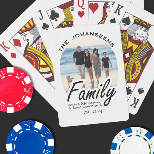 Modern Family Script Quote Typography Custom Photo Poker Cards