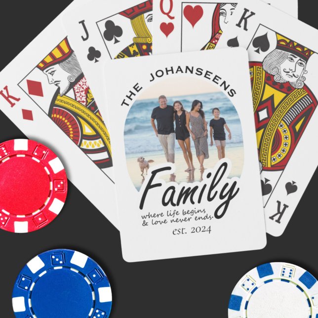 Modern Family Script Quote Typography Custom Photo Poker Cards (Creator Uploaded)