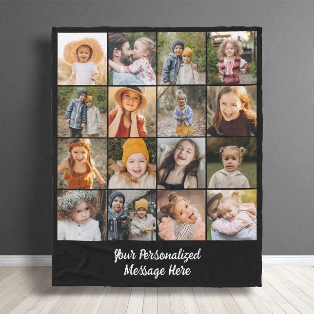 Modern Family Text Customized 16 Photo Collage  Fleece Blanket (Creator Uploaded)