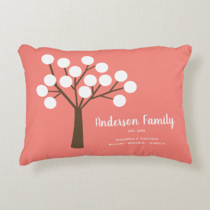 Modern Family Tree Calligraphy Coral Accent Pillow