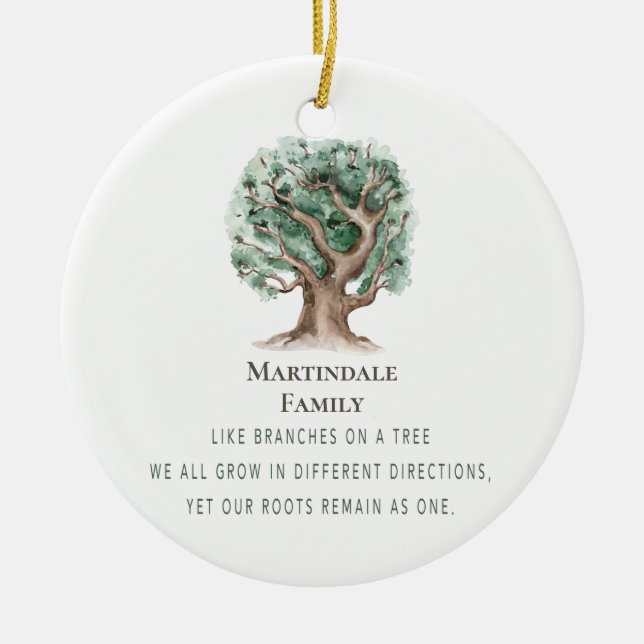 Modern Family Tree Reunion Monogrammed Ceramic Ornament (Front)