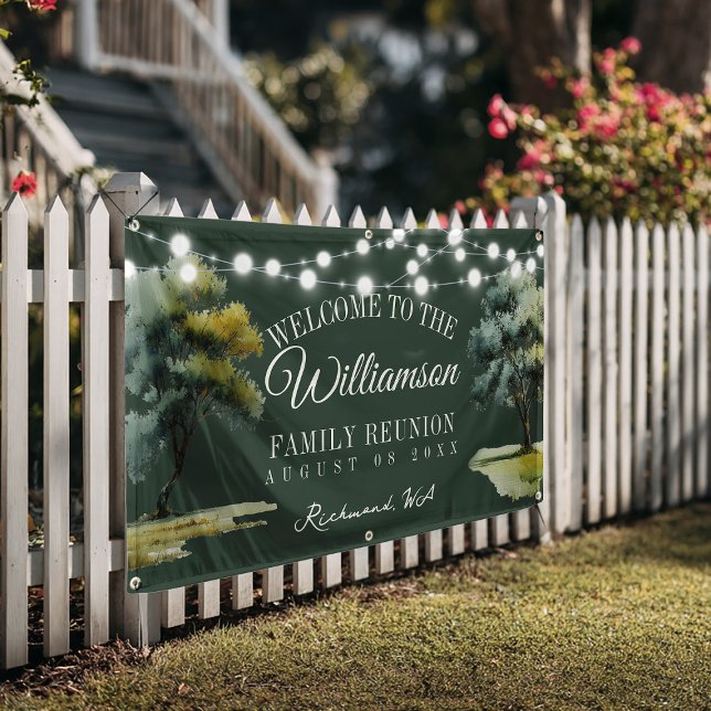 Modern Family Tree String Lights Picnic Reunion Banner (Creator Uploaded)