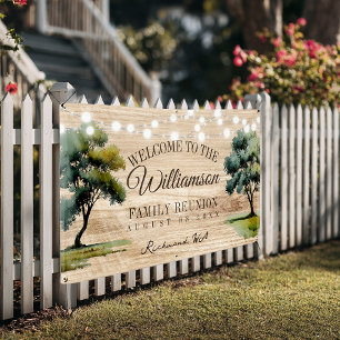 Modern Family Tree String Lights Picnic Reunion Banner