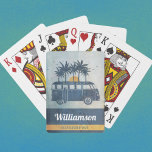 Modern Family Vintage Surfer Van Summer Vacation Playing Cards<br><div class="desc">Ah the lazy days of summer. The fun times at the beach with the sand underneath your feet and the sweet sound of the waves! Cool graphic design with a bit of vacation paradise includes tall palm trees, setting sun and a vintage style surf van. Monogram with personal name or...</div>