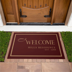 Modern Family Year Established Burgundy Gold Doormat
