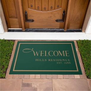 Modern Family Year Established Green Gold Doormat