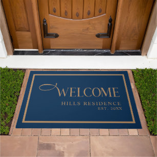Modern Family Year Established Navy Blue Gold Doormat
