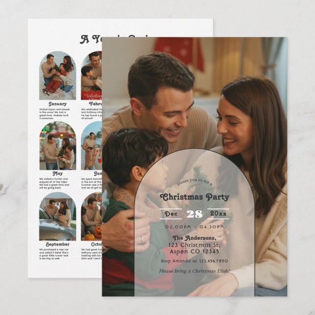 Modern Family Year in Review Photo Christmas Party Invitation (Front/Back)