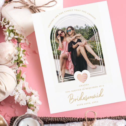Modern Fancy Bridesmaid Pink Heart Photo Proposal  Postcard