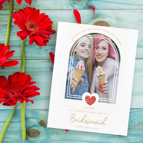 Modern Fancy Bridesmaid Red Heart Photo Proposal  Postcard