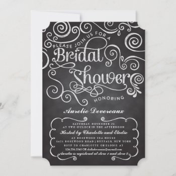 Modern Fancy Chalkboard Swirls Bridal Shower Invitation by Jujulili at Zazzle