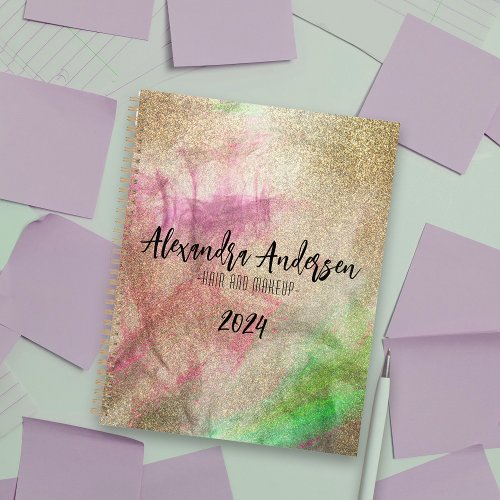 Modern Fancy Faux Gold Glitter Pink Green Year Planner