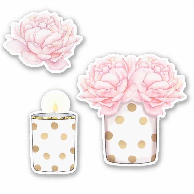 Modern Fancy Girly Cute Pink Gold Dots Floral Sticker (Front)
