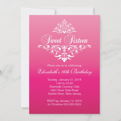 Modern Fancy Hot Pink Sweet Sixteen Birthday Party Custom Invitation