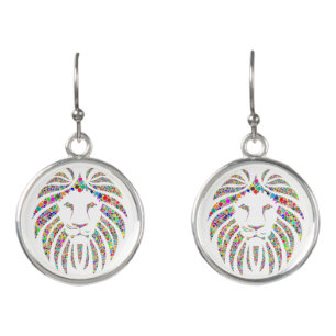 Modern Fancy Personalized Custom Colorful Lion Earrings