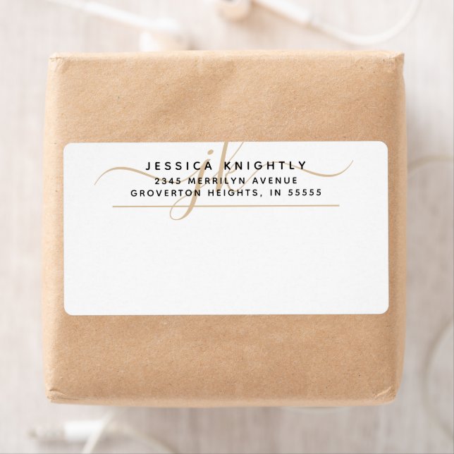 Modern Fancy Script Gold Monogram Initials Label (Insitu)