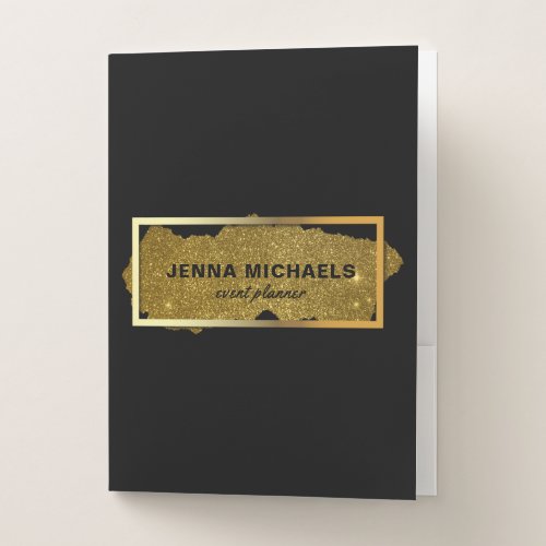 Modern Fancy Sparkly Glitter Black And Gold Pocket Folder