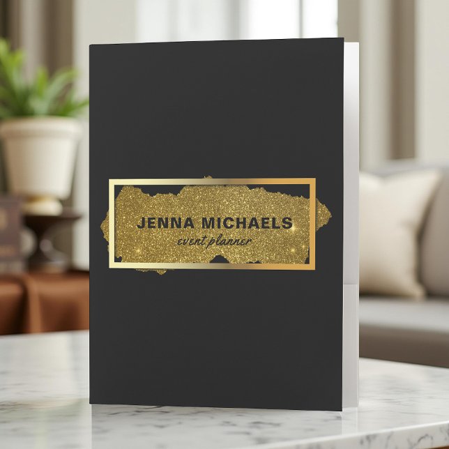 Modern Fancy Sparkly Glitter Black And Gold Pocket Folder (Creator Uploaded)