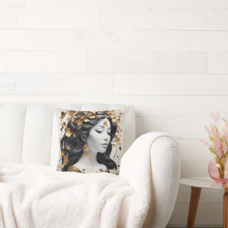 Modern Fantasy Art in Black and Gold  Throw Pillow
