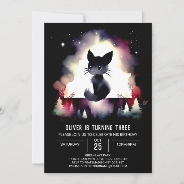 Modern Fantasy Cat Birthday Invitation (Front)