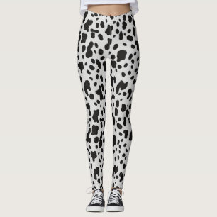 Modern Farm Cow Animal Print Black Spots Pattern Leggings
