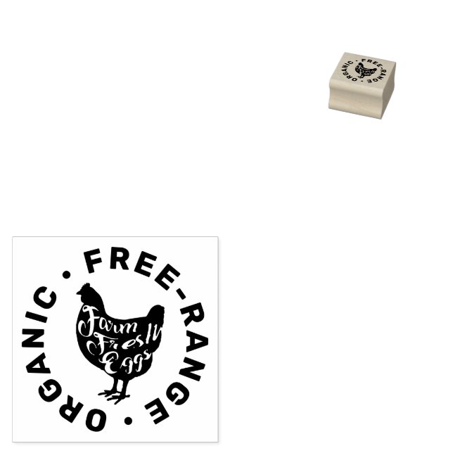 Modern Farm Fresh Eggs Typography Chicken Rubber Stamp (Stamped)